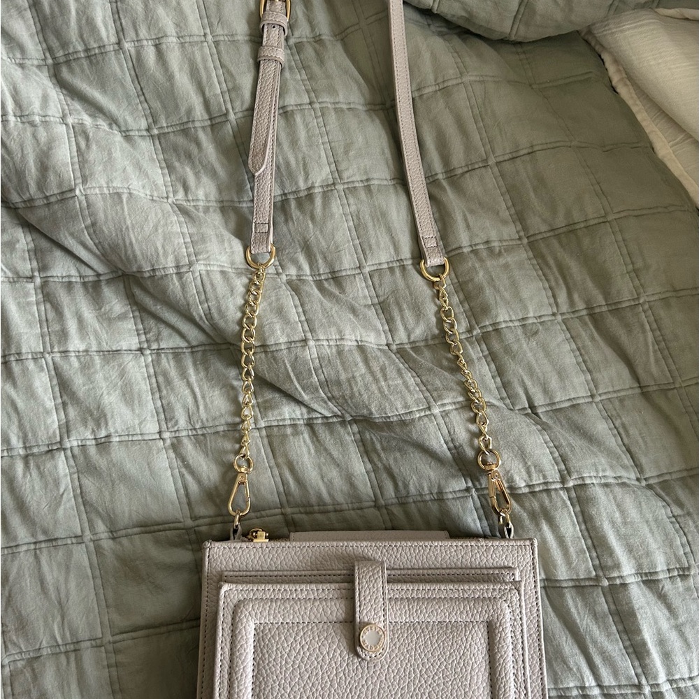 Steve Madden Light Gray Crossbody Bag with Gold Accents